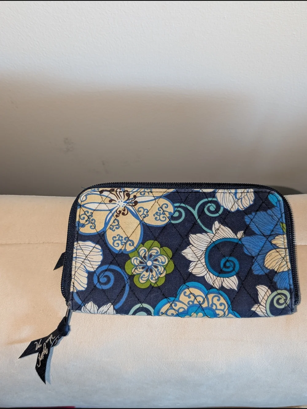 Vera Bradley Blue, Black, and White Floral Quilted Zip Wallet - Picture 2 of 3